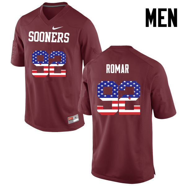 Men Oklahoma Sooners #92 Matthew Romar College Football USA Flag Fashion Jerseys-Crimson